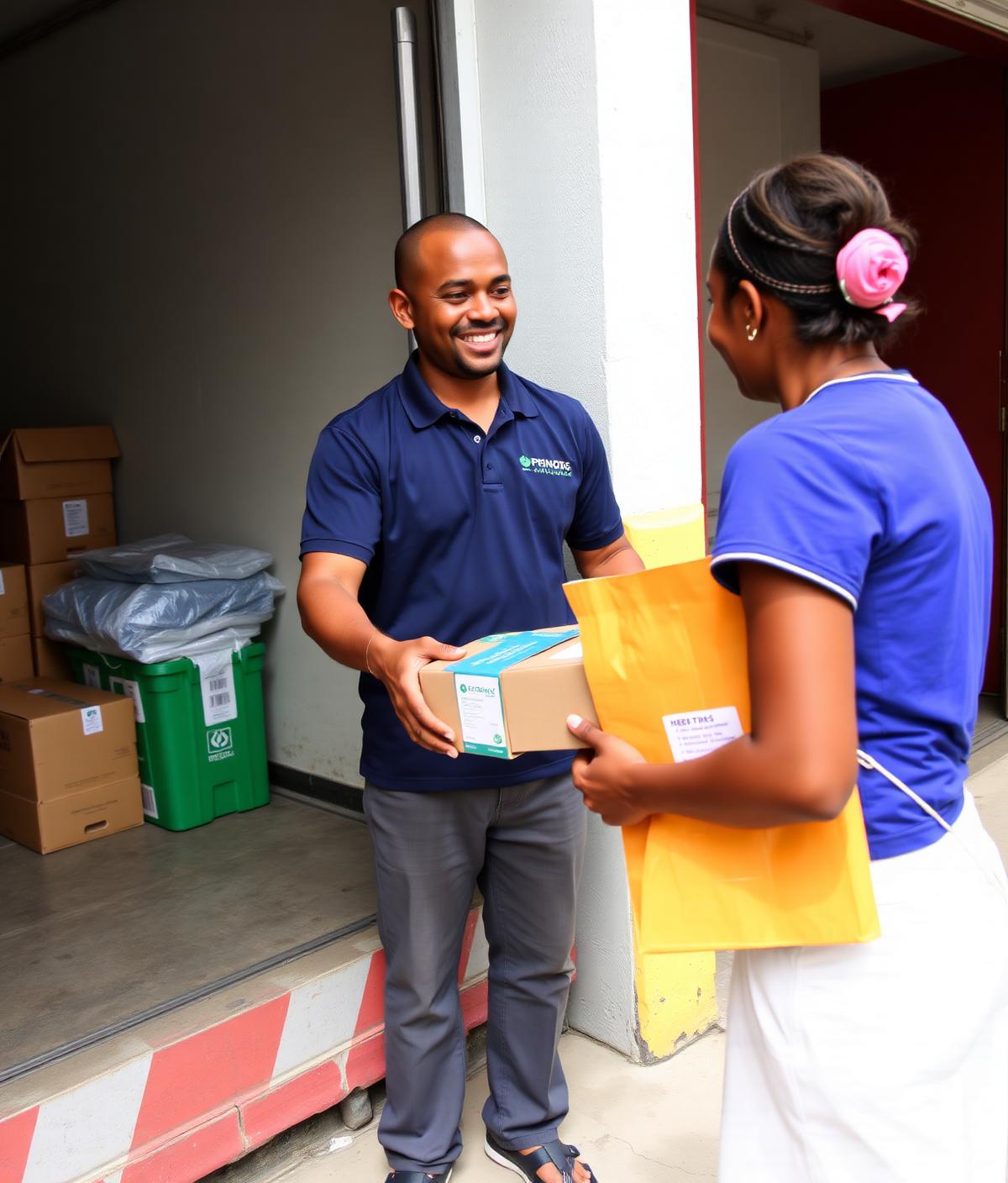 Core Medical Jamaica team member delivering a box of medical supplies to a healthcare worker